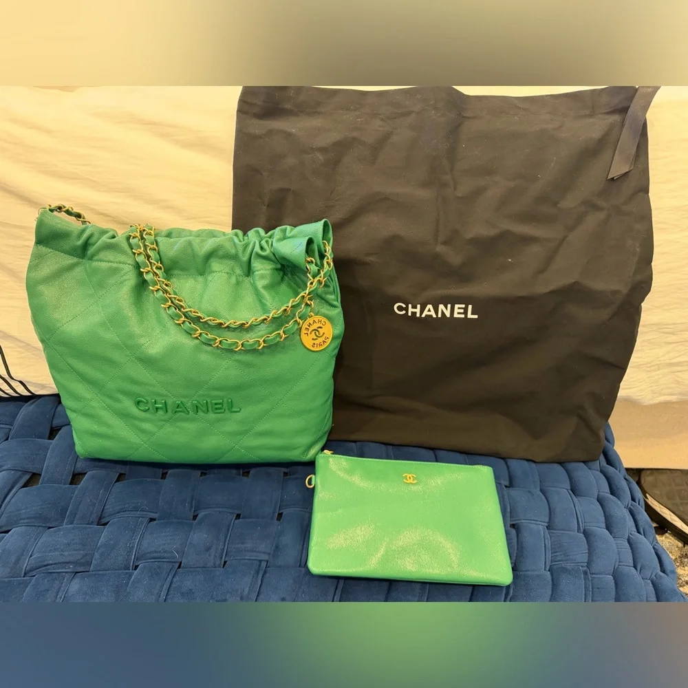 Chanel Tote Handbag Purse Quilted Shopping Bag Small + Pouch Clutch - Picture 1 of 12